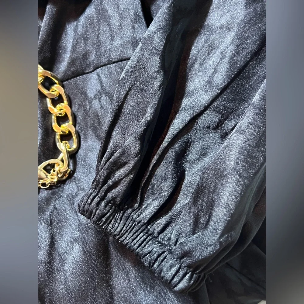 Michael Kors Black Chain Strap Mini Dress women’s XS NWT Jacquard Long Sleeve - Picture 14 of 16